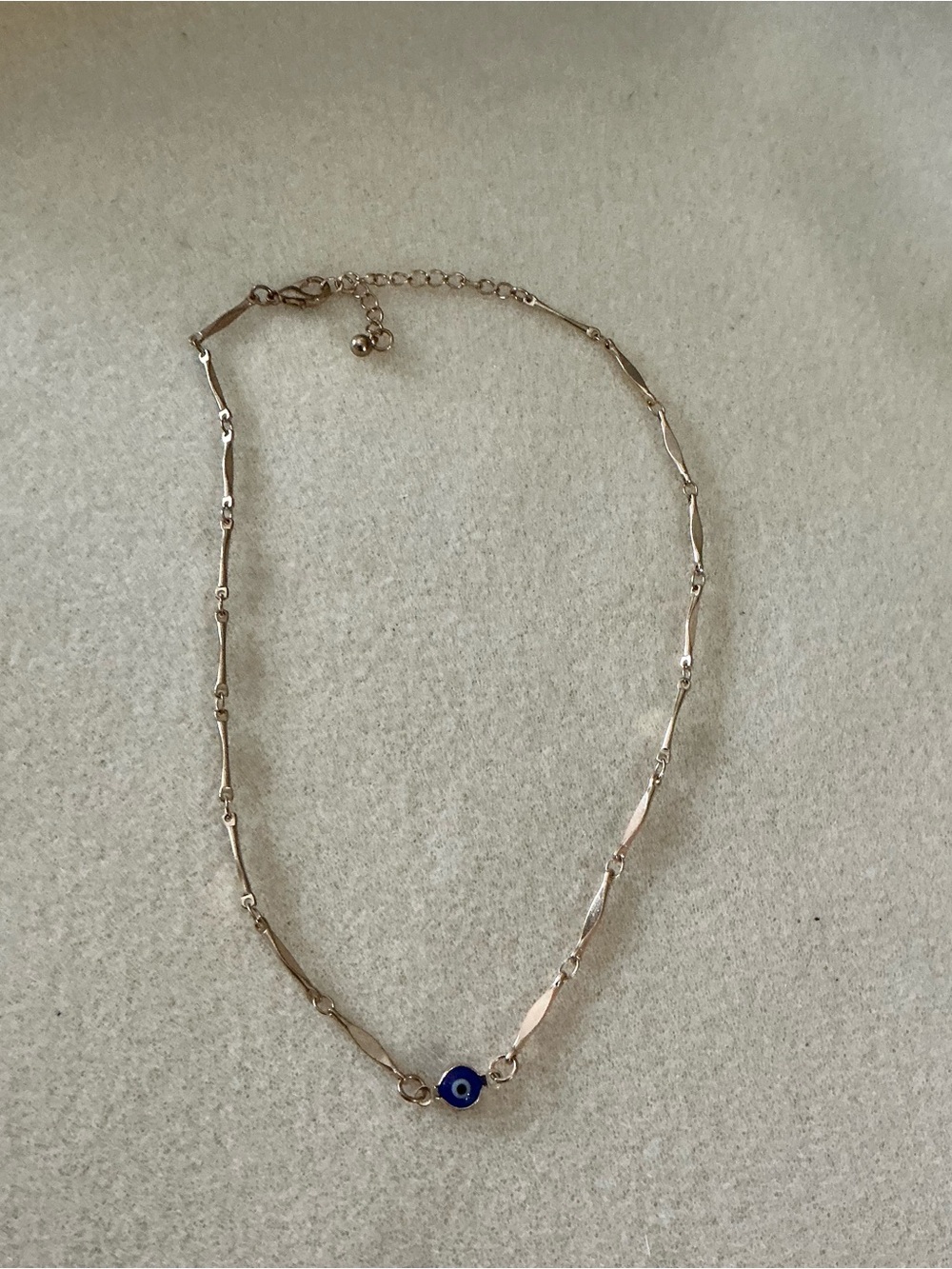 Gold-Tone Women's Necklace with Blue Evil Eye Pendant, 14”